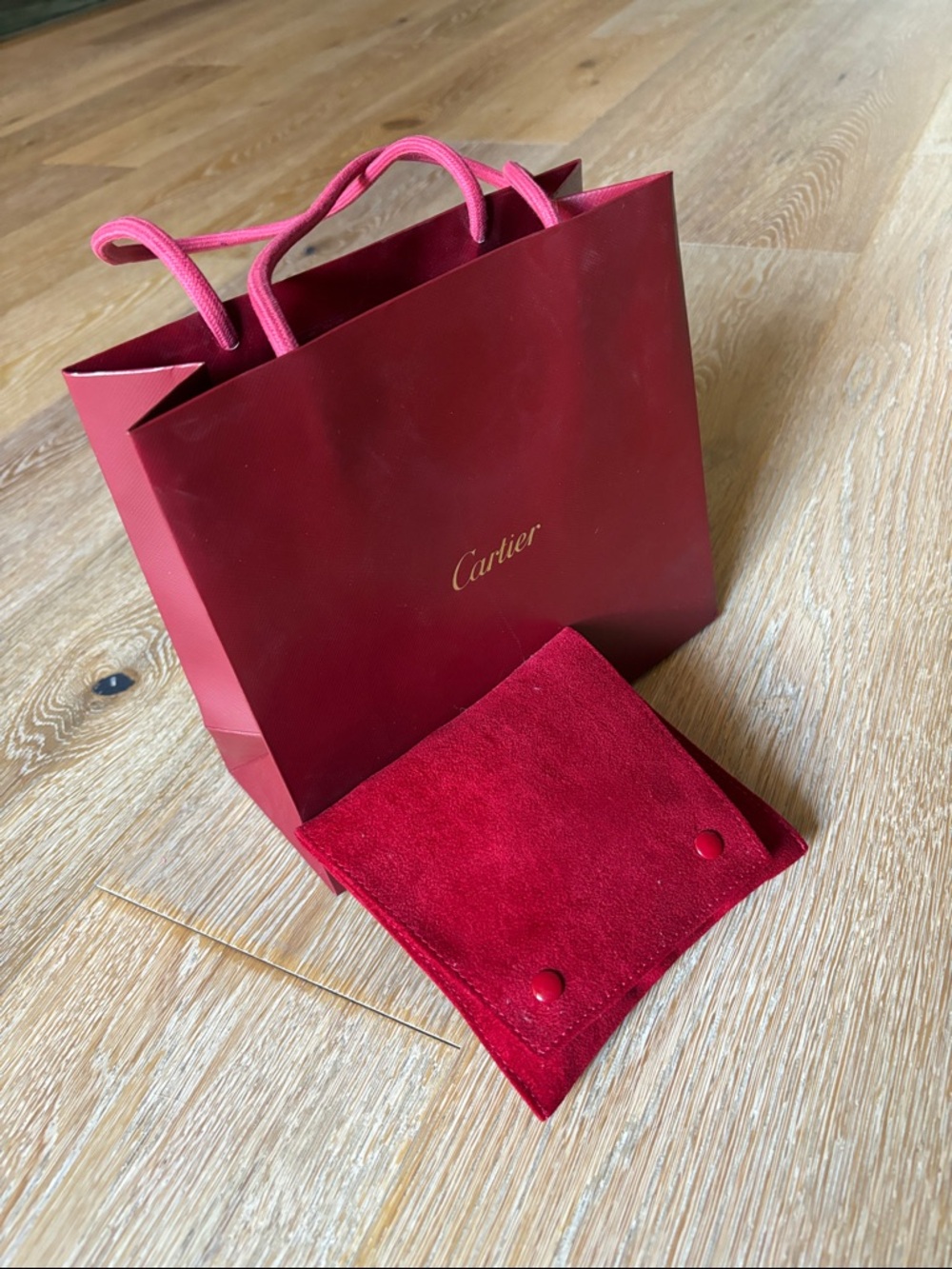Cartier Red Velvet Jewelry Pouch - Snap Closure with a pillow and a bag